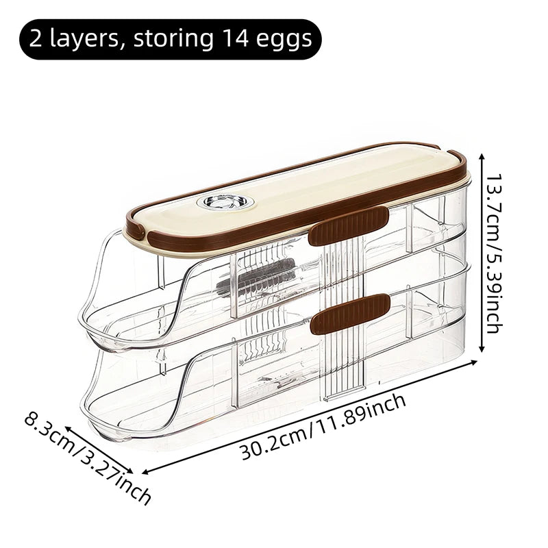Grand support d'oeuf pour réfrigérateur Automatique Organisateur d'oeuf à œufs en plastique transparent Dispensateur d'oeufs empilable et poubelle de rangement