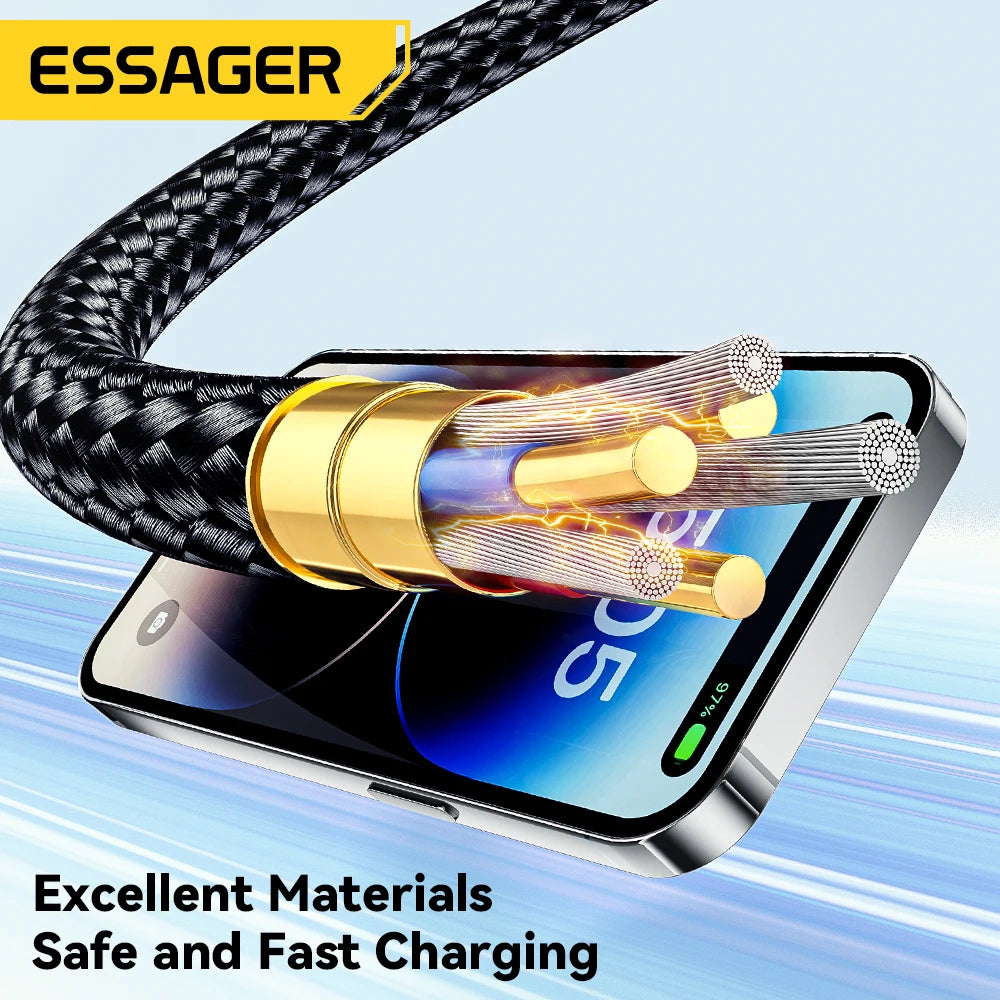 Essager USB C Câble pour iPhone 14 13 12 11 Pro Max 8 plus 20W Câble de charge rapide Type C à l'éclairage Date Fire pour iPad MacBook