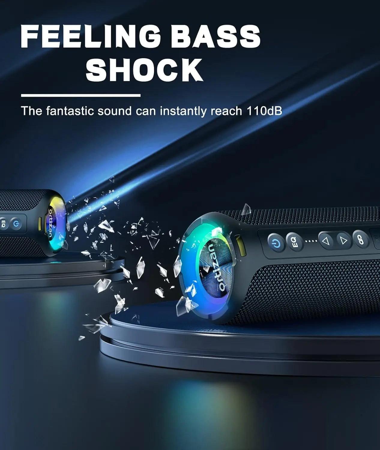 Ortizan Bluetooth Enceintes 40W Bass de basse améliorée portable en extérieur sans fil 30hrs IP7 Tre-shorre de douche imperméable Bluetooth 5.3