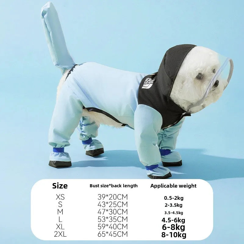 Puppy leashable full-body raincoat waterproof all-inclusive footed small dog rainy day snow day clothes
