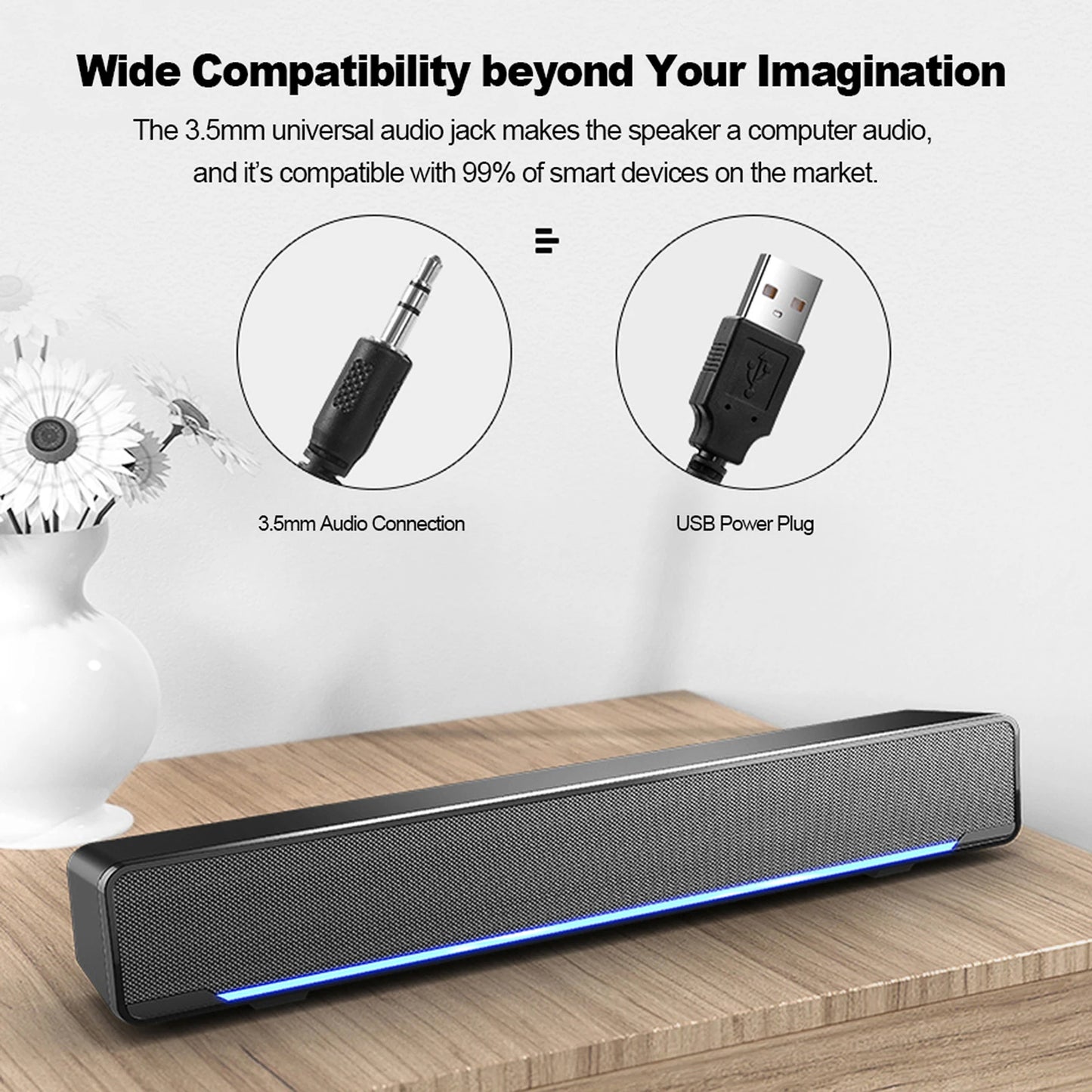 Bar de haut-parleur de haut-parleur câblé USB Stéréo Subwoofer Power Music Player Bass Bass Surround Boîte audio 3.5 mm Entrée pour ordinateur portable PC