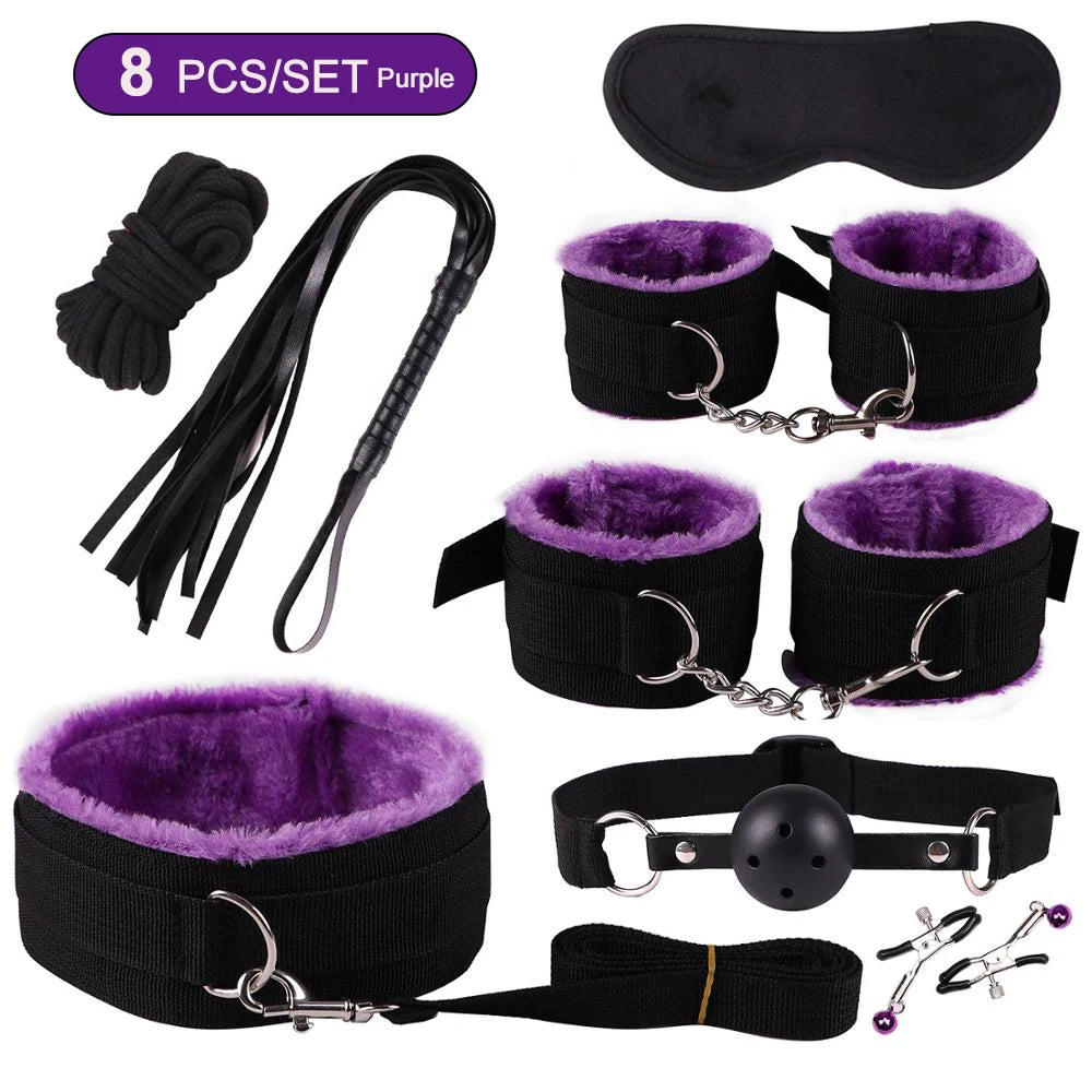 Toys Sex Toys BDSM Kits de bondage véritables retenus en cuir menottes Collier Gag Vibrateurs Toys Sex pour femmes couples Adultes Games