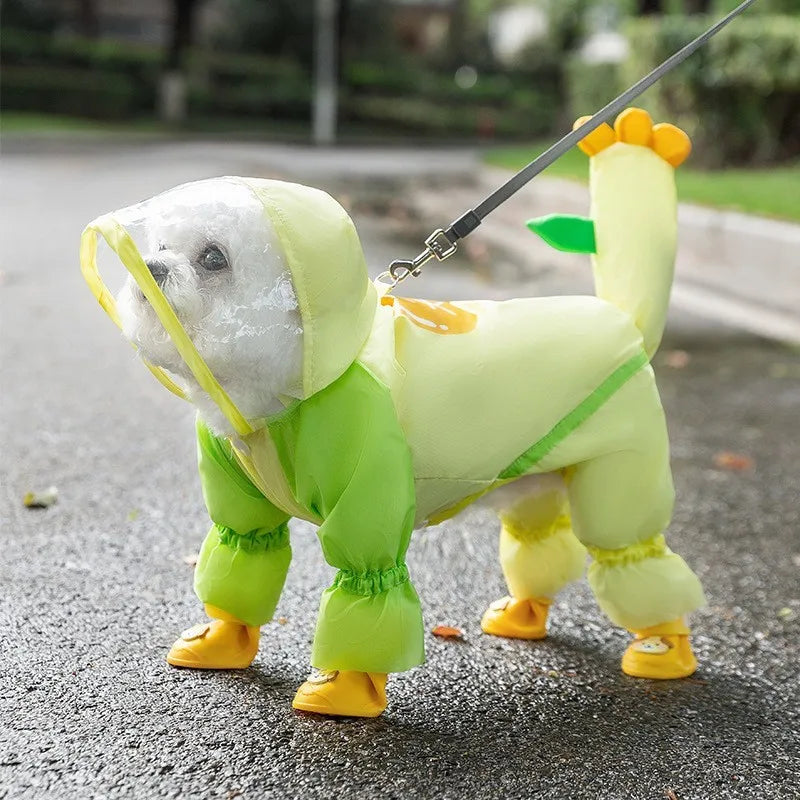 Puppy leashable full-body raincoat waterproof all-inclusive footed small dog rainy day snow day clothes