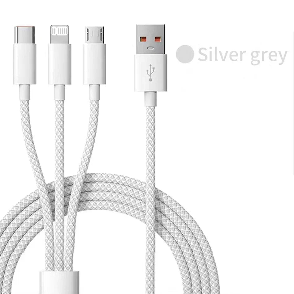 1,2m/2m/3m 66W 3 en 1 Câble de charge rapide 2 en 1 Câble USB de type C 6A Données Câble du chargeur rapide pour Huawei Xiaomi Samsung