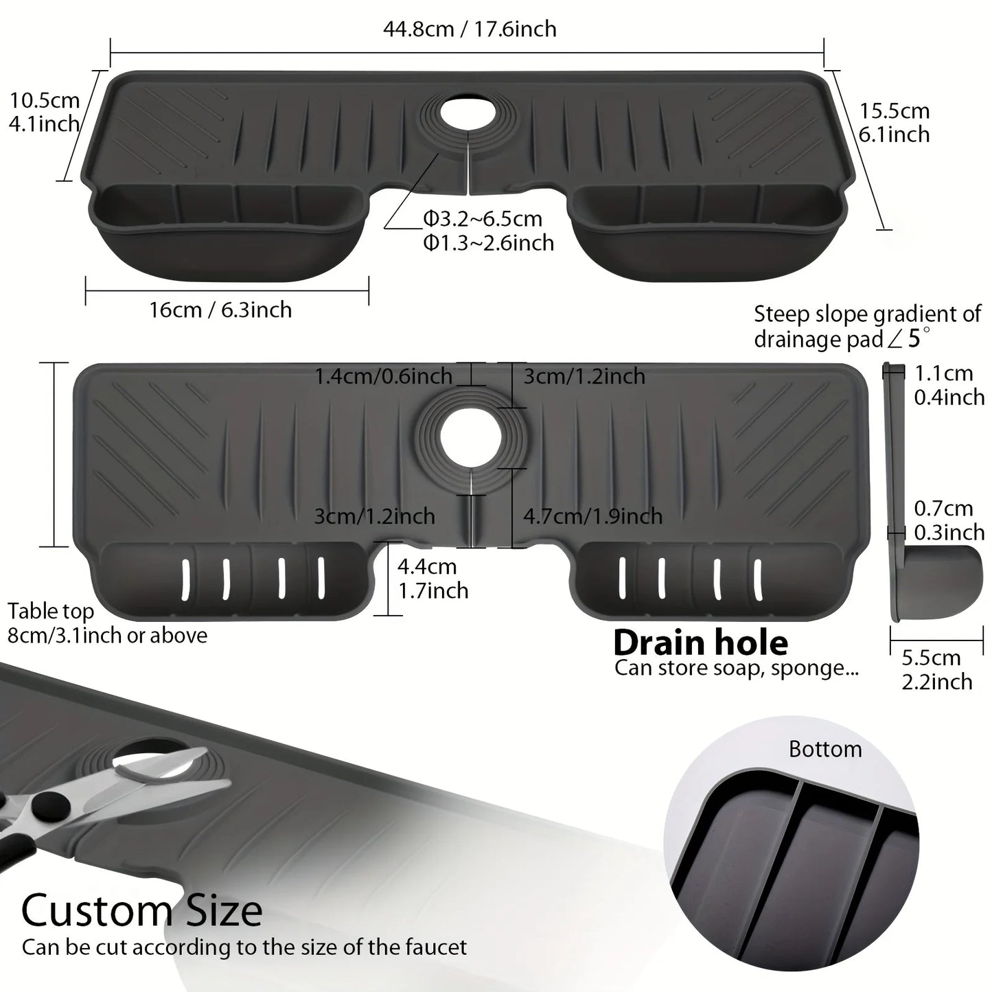 Silicone Sink Splash Guard Waterproof And Mildew-Proof Mat Draining Organization Plate For Kitchen Sink Storage Accessory Tools