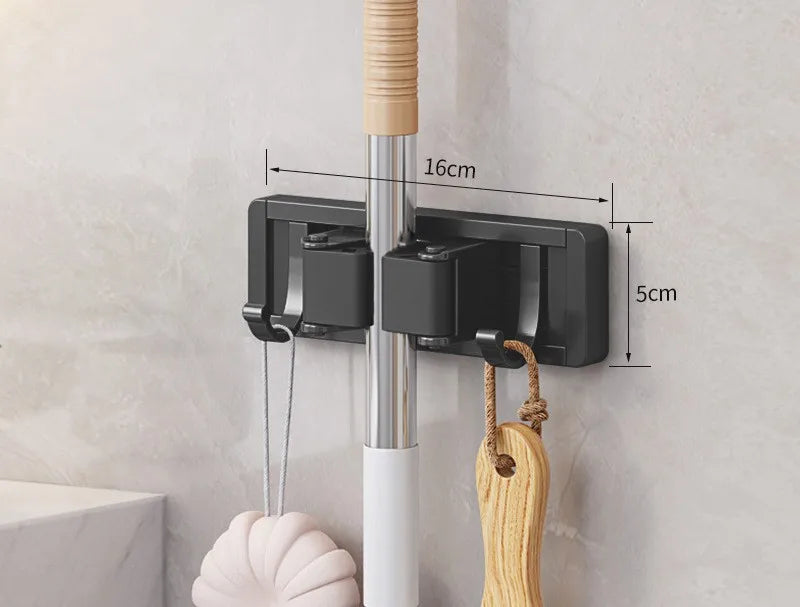 Mop and Broom Organizer Mop Holder Rack Mop Holder Wall Mounted Strong Broom Mop Holder Self With 5 Hooks Organizers Hang Broom