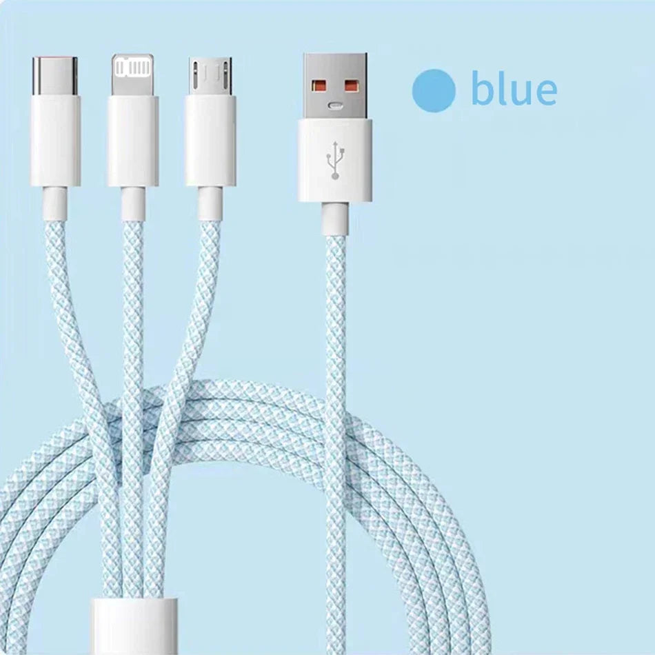 1,2m/2m/3m 66W 3 en 1 Câble de charge rapide 2 en 1 Câble USB de type C 6A Données Câble du chargeur rapide pour Huawei Xiaomi Samsung