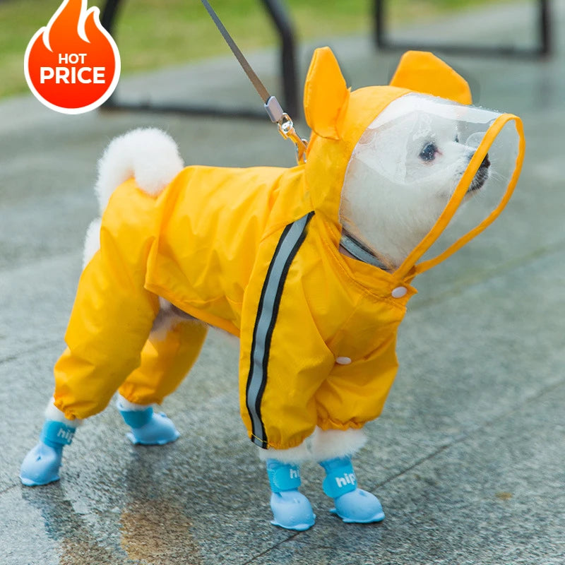 Puppy leashable full-body raincoat waterproof all-inclusive footed small dog rainy day snow day clothes