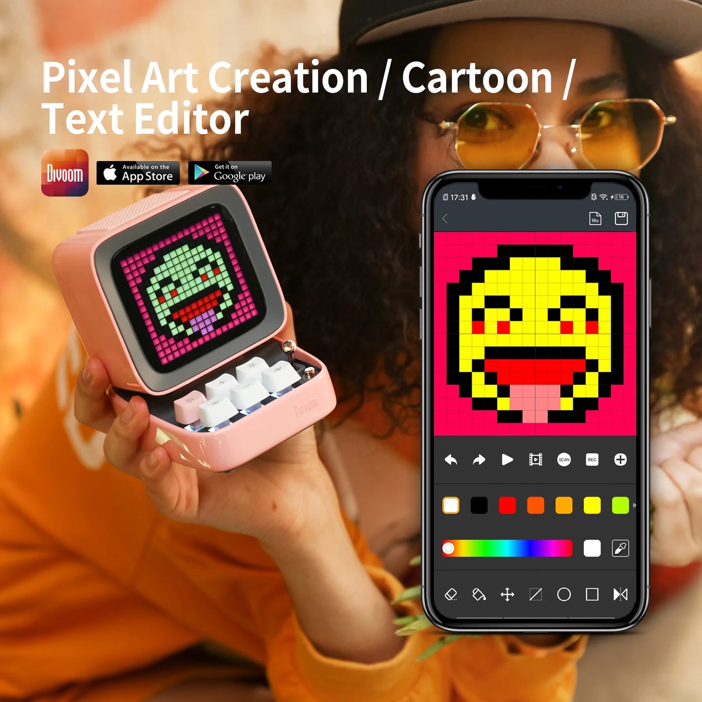 DIVOOM DITOO-PRO RETRO PIXEL ART BLUETOOTH PORTABLE ALARME ALARME CHARGE DIY LED Display, mignon décoration de lumière à la maison cadeau mignon