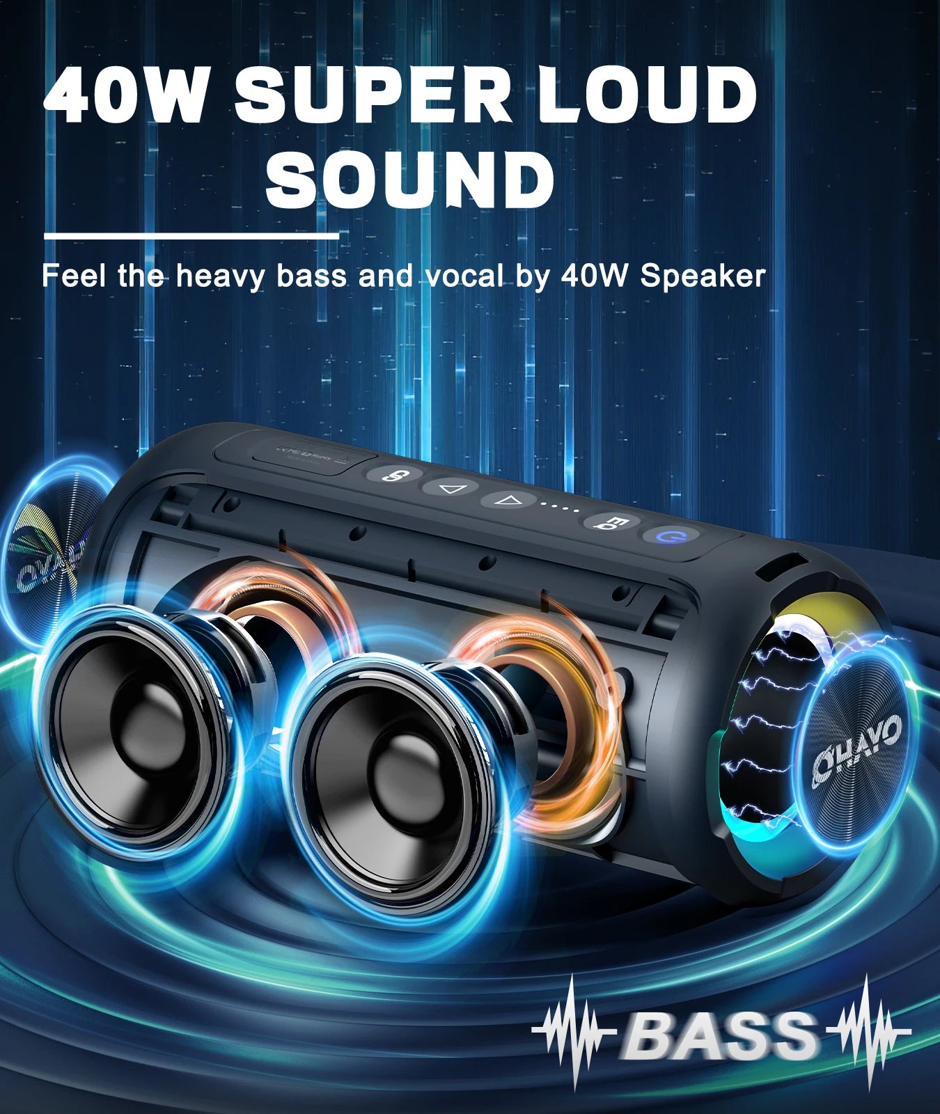 Ortizan Bluetooth Enceintes 40W Bass de basse améliorée portable en extérieur sans fil 30hrs IP7 Tre-shorre de douche imperméable Bluetooth 5.3