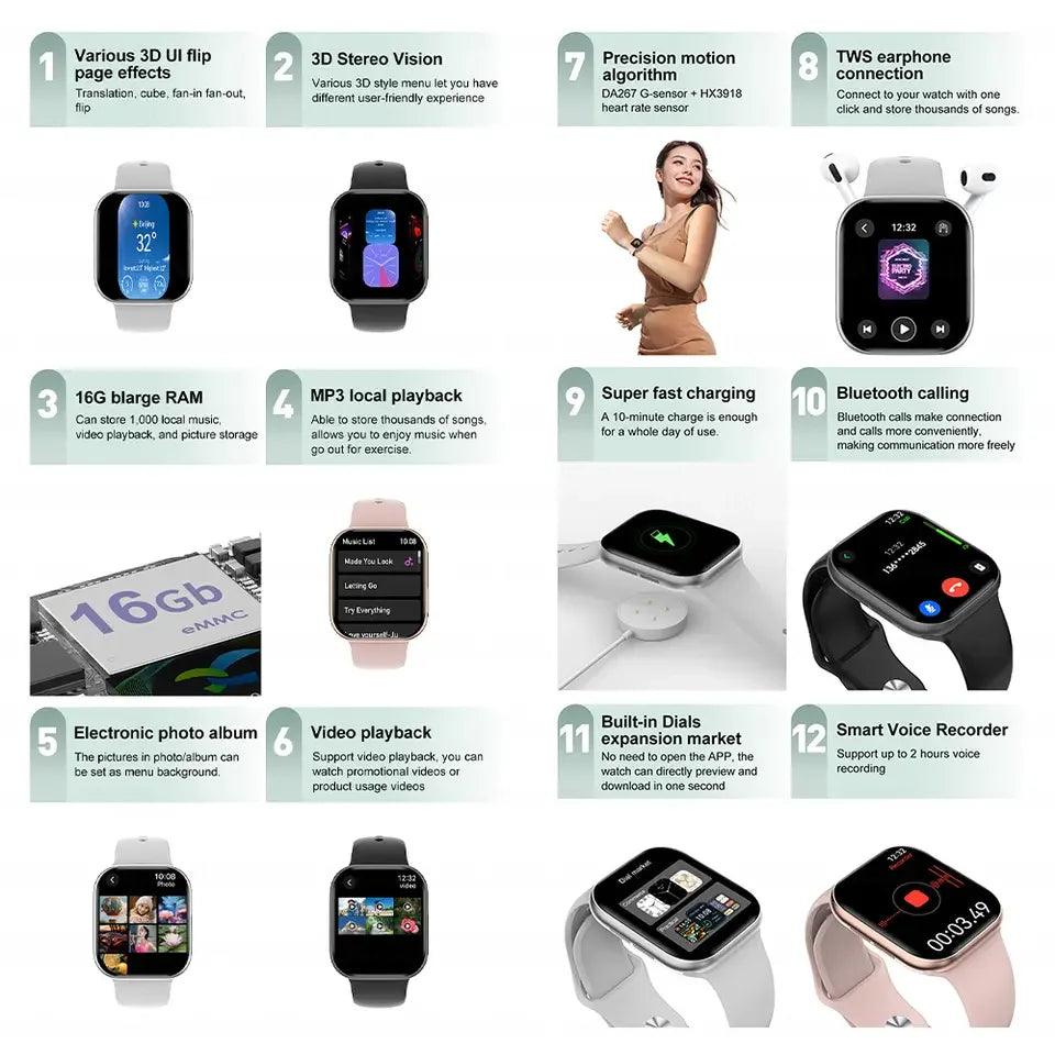 2025 Nouveau pour Apple GPS Watch 10 Smart Watch Men HD AMOLED MEMORY MUSIC 3D surround Bluetooth Call Staterproof Smartwatch femme