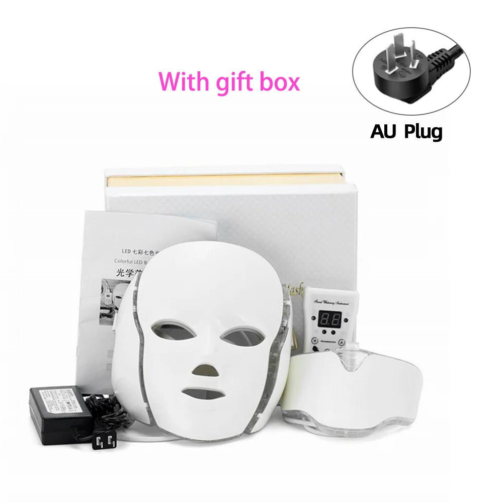 Masque facial à 7 couleurs LED avec visage + cou beauté Photon Thérapie Anti acné Whitening Whitening Skin Care Tools for Spa