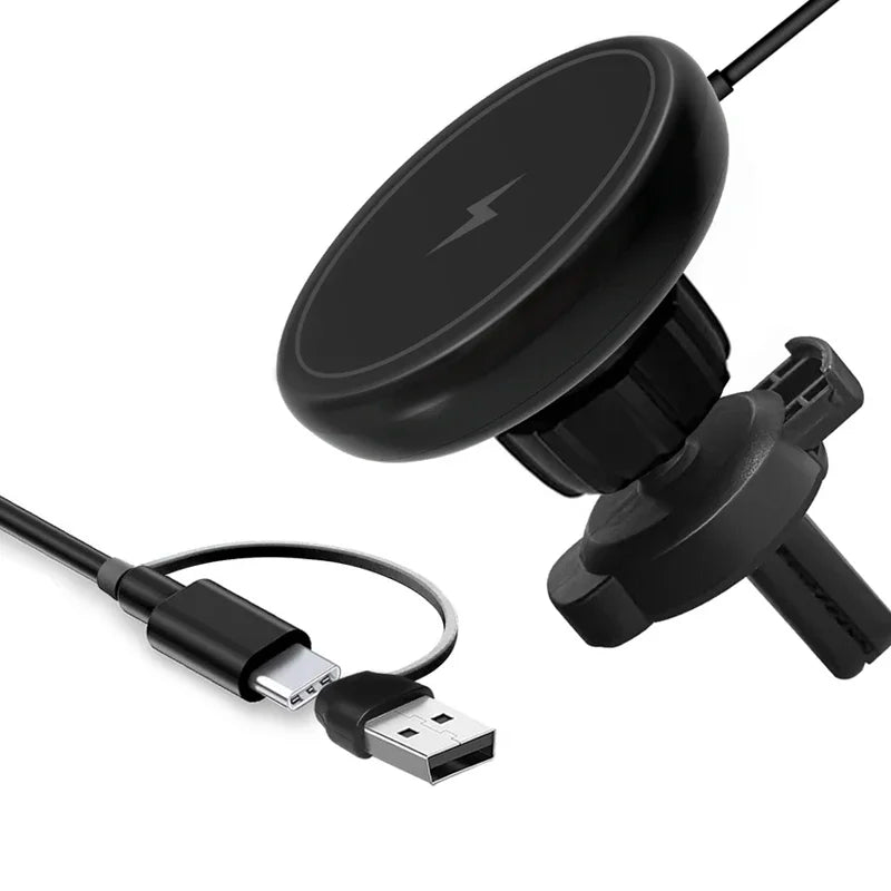 UYUXIO Magnetic Car Mount Phone Holder 2 in 1 15W Fast Charging Wireless Car Charger for iPhone 16 15 14 13 12 Pro Max Series