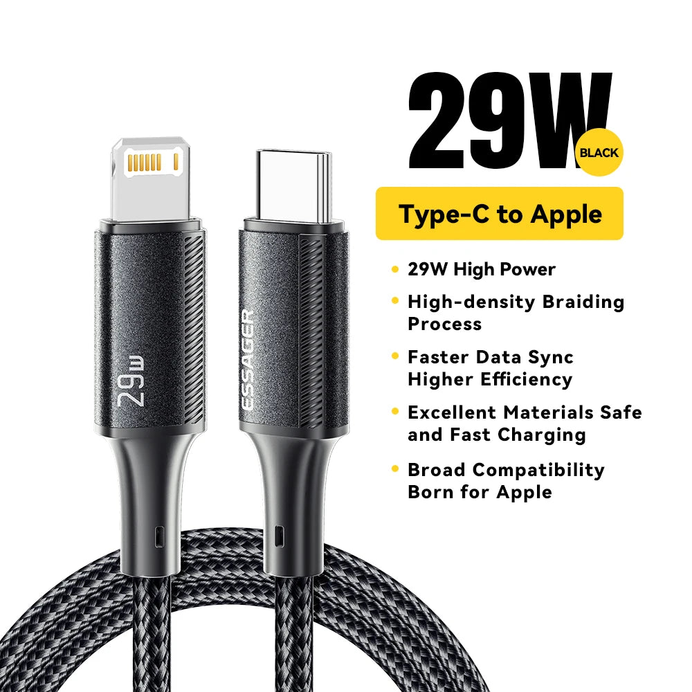 Essager USB C Câble pour iPhone 14 13 12 11 Pro Max 8 plus 20W Câble de charge rapide Type C à l'éclairage Date Fire pour iPad MacBook