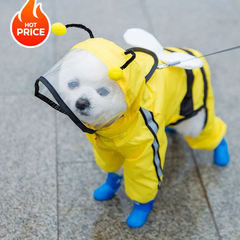 Puppy leashable full-body raincoat waterproof all-inclusive footed small dog rainy day snow day clothes