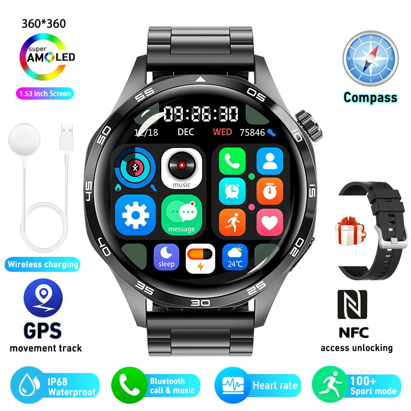 Pour Huawei GT5 Pro GPS NFC Smart Watch Men 360 * 360 AMOLED SCREAT CARD Rate Bluetooth Call IP67 imperméable Homme Smartwatch 2025