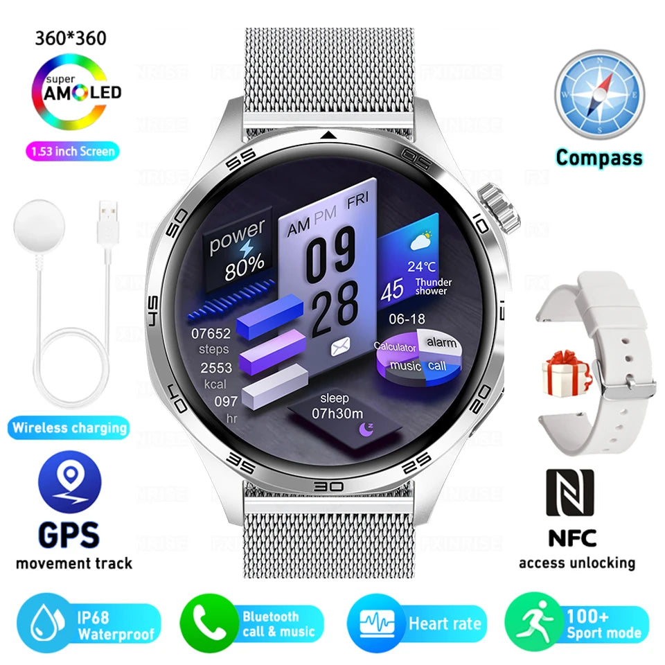 Pour Huawei GT5 Pro GPS NFC Smart Watch Men 360 * 360 AMOLED SCREAT CARD Rate Bluetooth Call IP67 imperméable Homme Smartwatch 2025