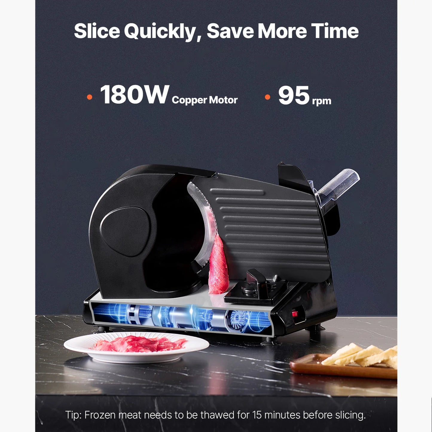 Succebuy Meat Slicer 180W et 7,5 pouces électriques de charcuterie de viande de flèche électrique avec deux lames SUS420 premium pour le fromage à viande Utilisation de la maison