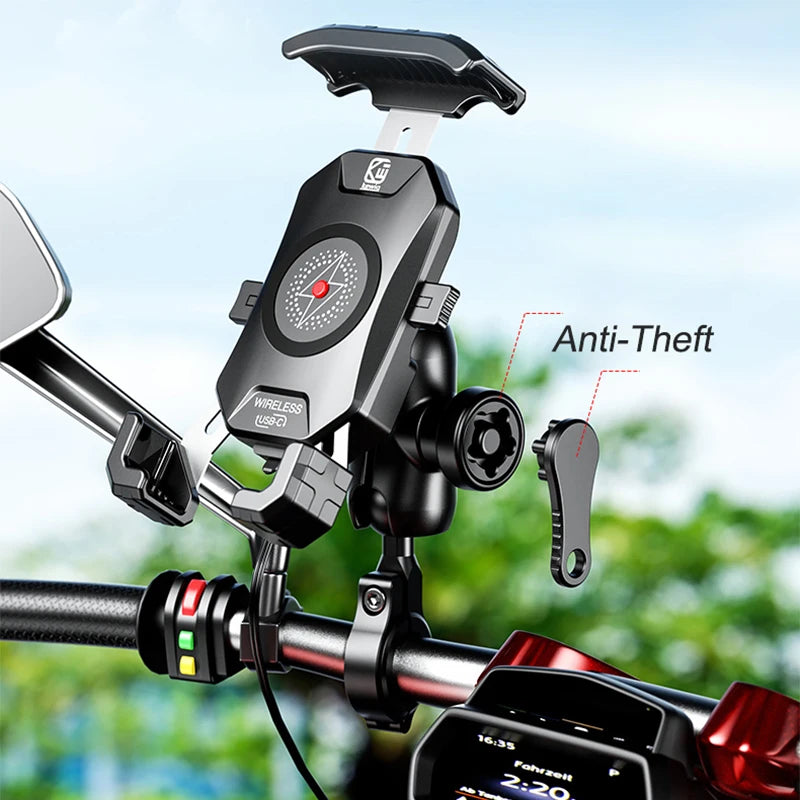 Support de téléphone pour moto 12 V, chargeur rapide USB C PD 20 W, chargeur sans fil 15 W, support pour vélo 4.07.0" Téléphone portable