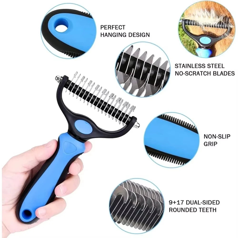 Brosse de toilettage pour animaux de compagnie, pinceau de deshedding professionnel à double face côté pour les chats et les chiens, pinceau pour animaux de compagnie pour enlever les enchevêtrements et les nœuds