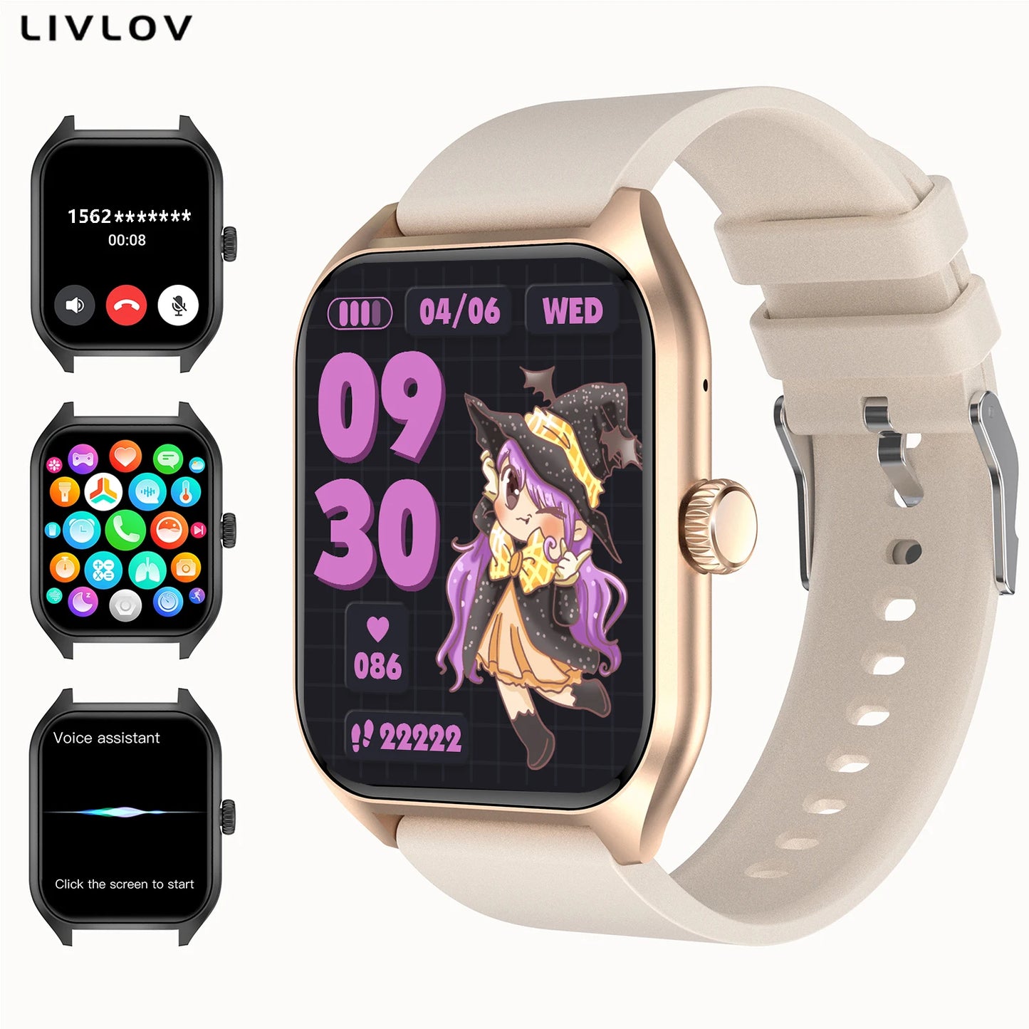 AI-VOCIE ASSISTANT SMART WART pour les hommes, 1,96 '' 'HD Screen Activity Trackers avec 100 + Sports/Sleep/Heart Rate Monitor