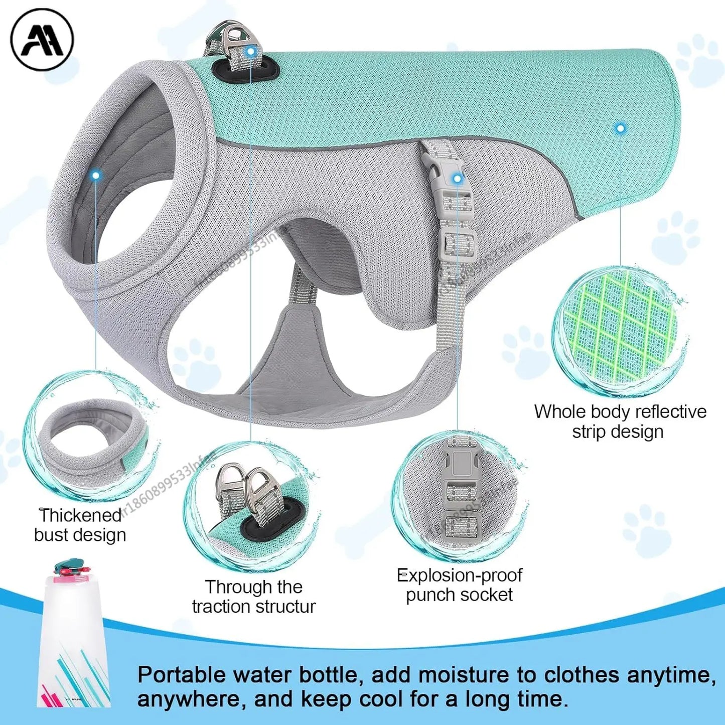 Veste de refroidissement de vif de gilet pour chien pour chien pour chien de marche, camping en plein air et entraînement de chasse