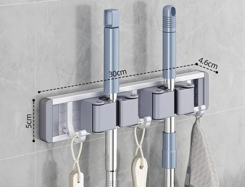 Mop and Broom Organizer Mop Holder Rack Mop Holder Wall Mounted Strong Broom Mop Holder Self With 5 Hooks Organizers Hang Broom
