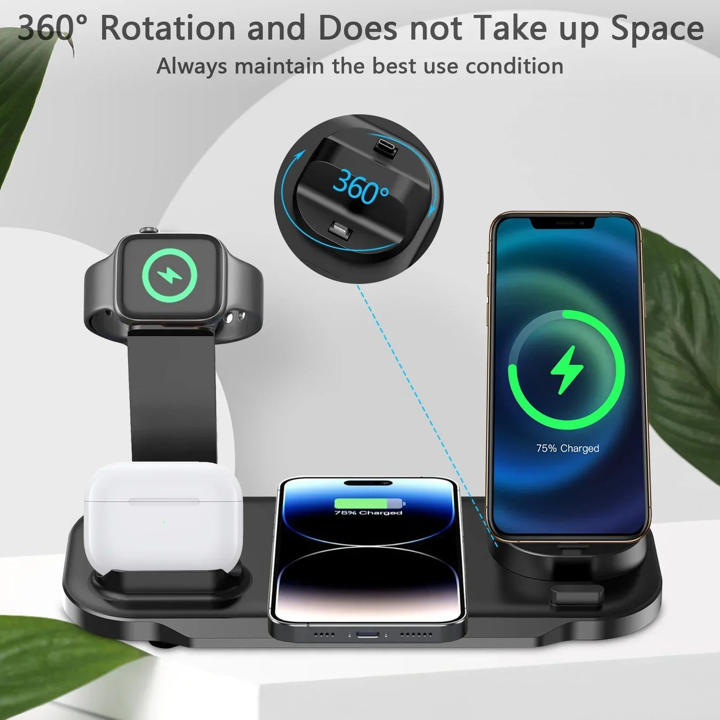 30W Wireless Charger Stand Pad For iPhone 15 14 13 12 11 Pro Max Apple Watch 8 7 6 Airpods Pro 7 in 1 Fast Charging Dock Station