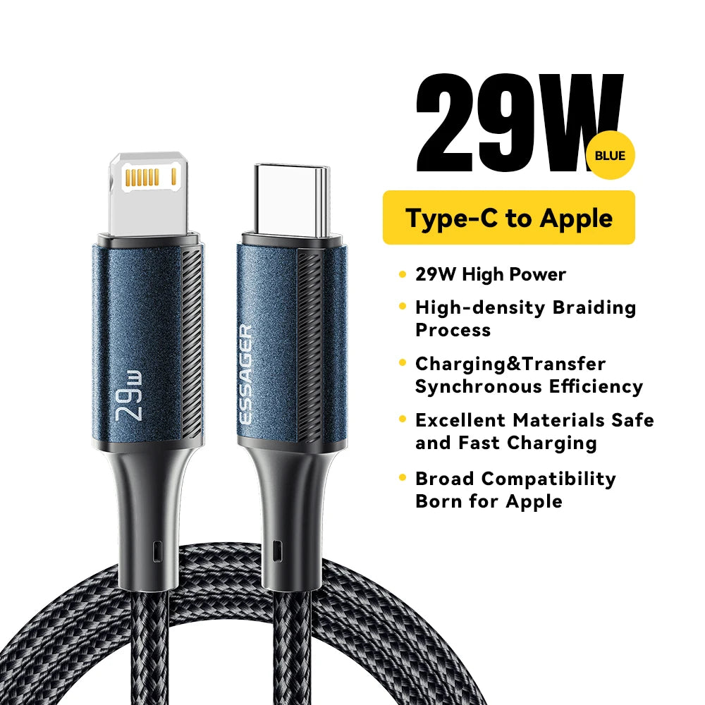 Essager USB C Câble pour iPhone 14 13 12 11 Pro Max 8 plus 20W Câble de charge rapide Type C à l'éclairage Date Fire pour iPad MacBook