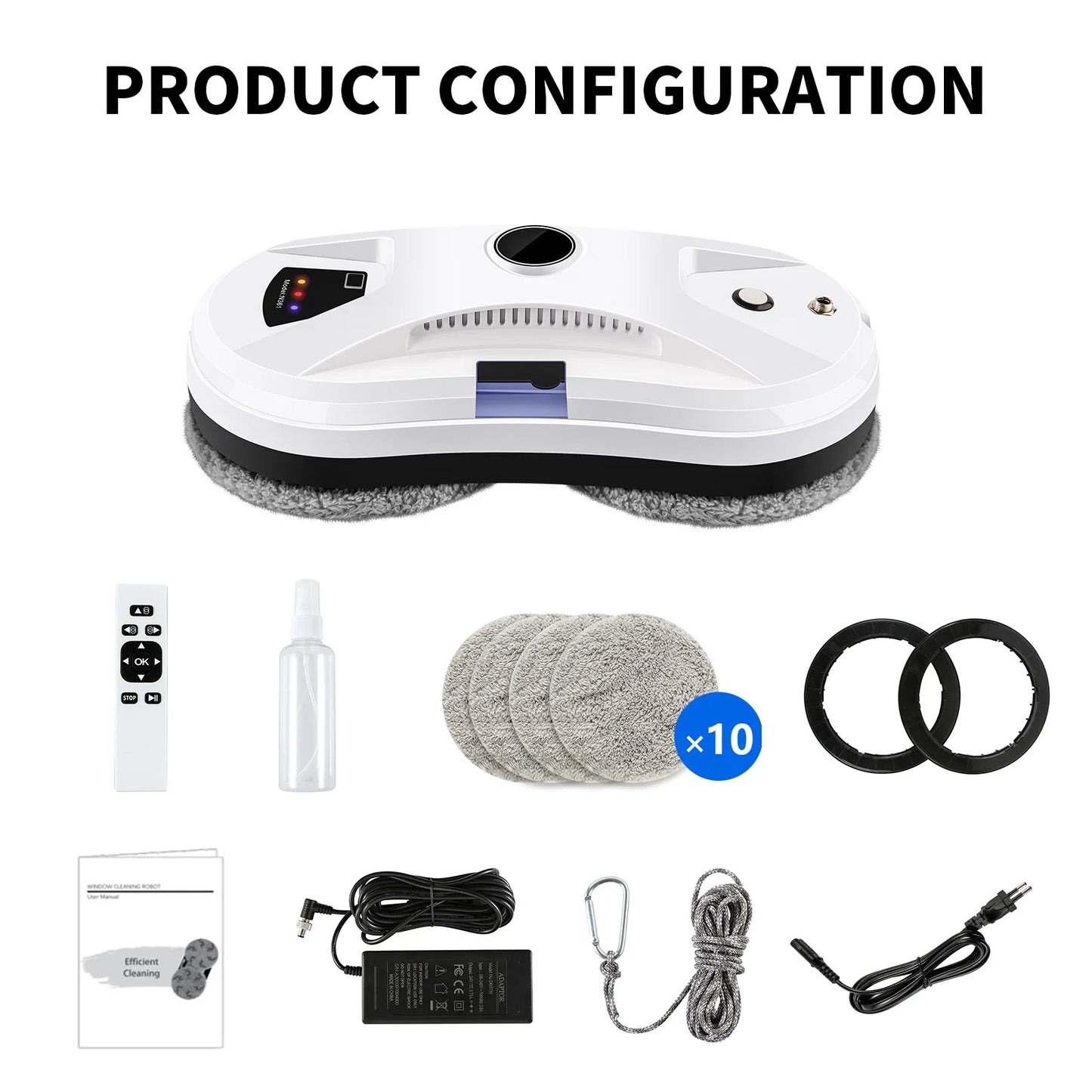 Diviser la fenêtre de pulvérisation automatique de la maison blanche/noire Nettoyage Robot Intelligent Wipe Single Spray Spray High-Hise Large Area Fenêtre