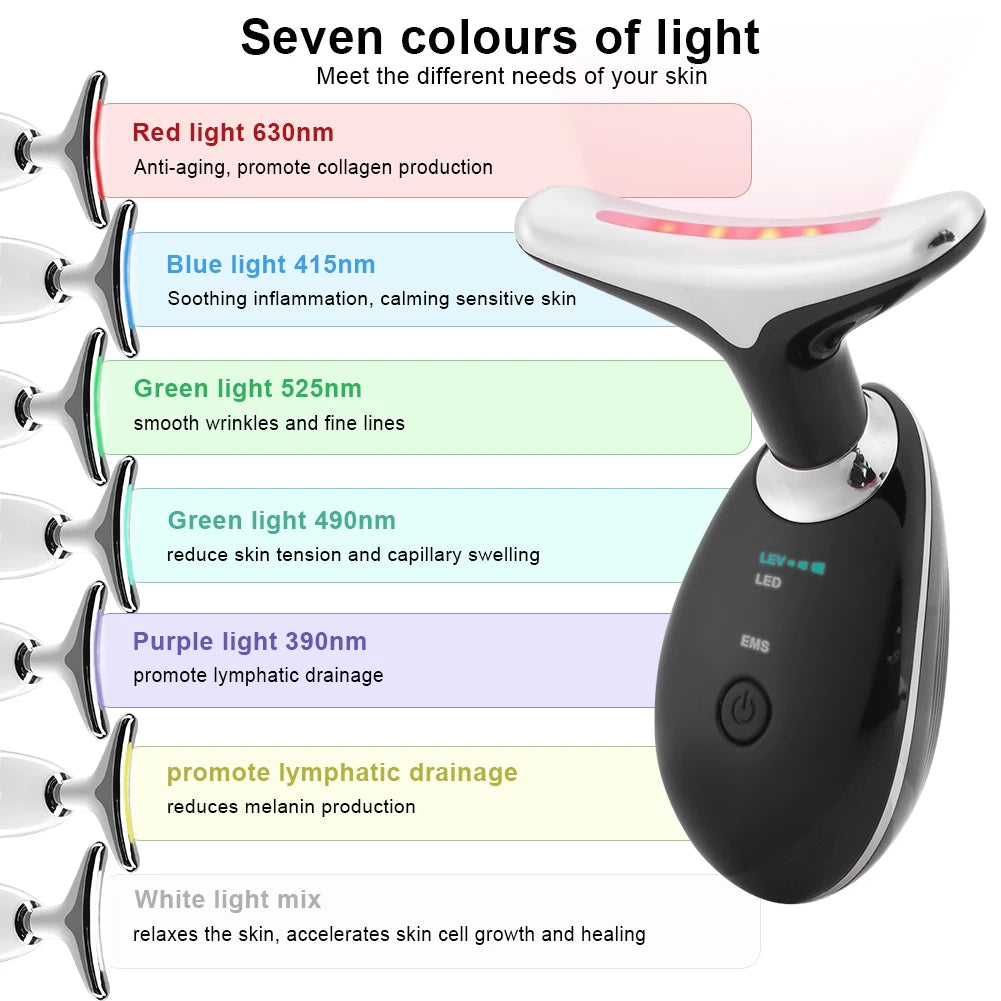 Neck Beauty Device 3/7 modes légers de la peau serrage et outil de levage Masseur de visage électrique portable pour les soins de la peau
