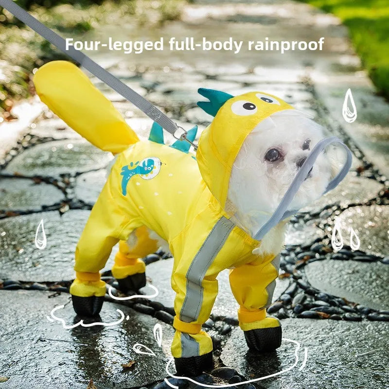 Puppy leashable full-body raincoat waterproof all-inclusive footed small dog rainy day snow day clothes