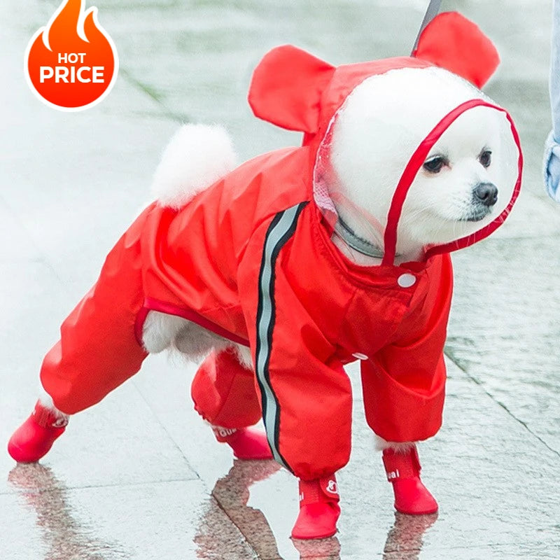 Puppy leashable full-body raincoat waterproof all-inclusive footed small dog rainy day snow day clothes