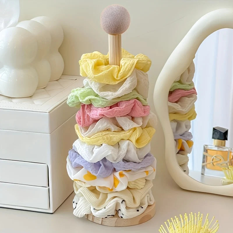 Solid Wood Hair Accessory Organizer | Multi-Layer Design, Suitable for Scrunchies, Clips, and Jewelry | Soft Neutra
