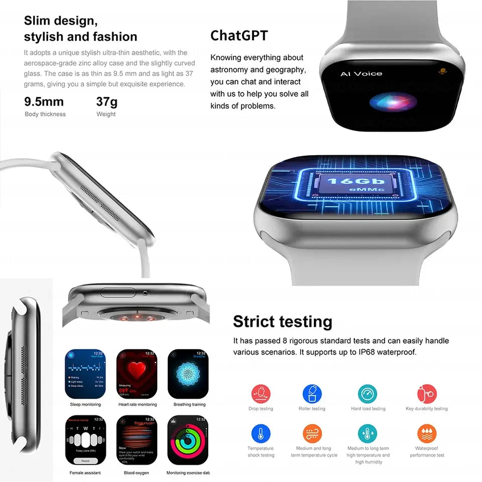 2025 Nouveau pour Apple GPS Watch 10 Smart Watch Men HD AMOLED MEMORY MUSIC 3D surround Bluetooth Call Staterproof Smartwatch femme