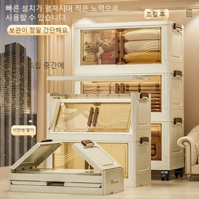 Boîte de rangement pliable avec porte claire - spacieuse, durable et facile à assembler - idéal pour organiser des vêtements, des livres, des jouets et