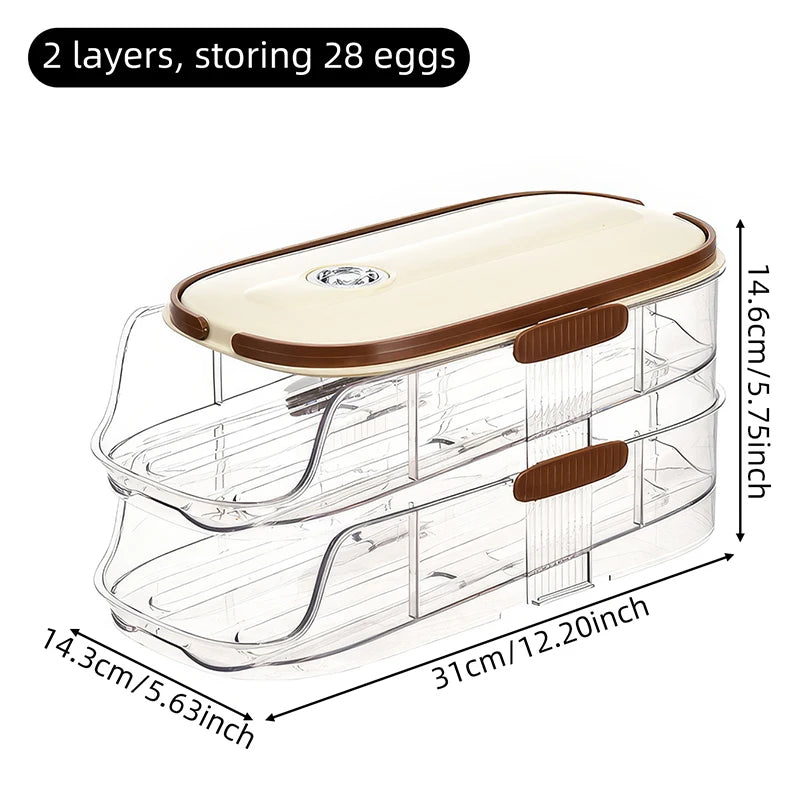 Grand support d'oeuf pour réfrigérateur Automatique Organisateur d'oeuf à œufs en plastique transparent Dispensateur d'oeufs empilable et poubelle de rangement
