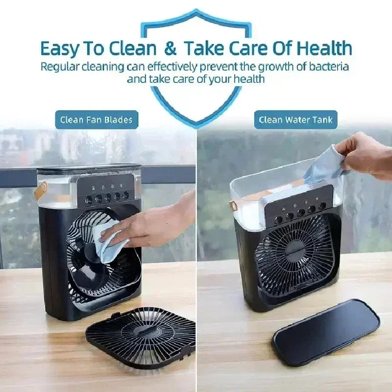 Accueil - Climatiseur d'air de ventilateur portable convivial: 3 - IN - 1 conception avec humidificateur USB électrique LED de nuit