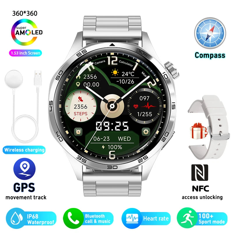 Pour Huawei GT5 Pro GPS NFC Smart Watch Men 360 * 360 AMOLED SCREAT CARD Rate Bluetooth Call IP67 imperméable Homme Smartwatch 2025