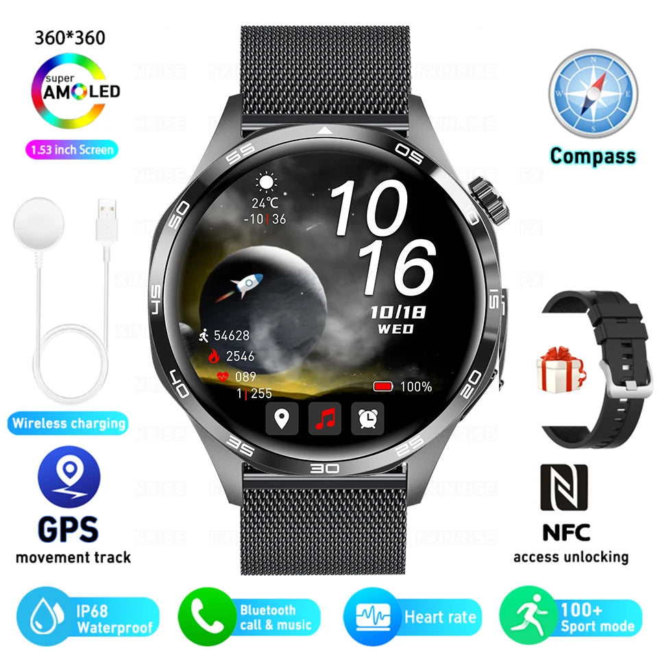 Pour Huawei GT5 Pro GPS NFC Smart Watch Men 360 * 360 AMOLED SCREAT CARD Rate Bluetooth Call IP67 imperméable Homme Smartwatch 2025