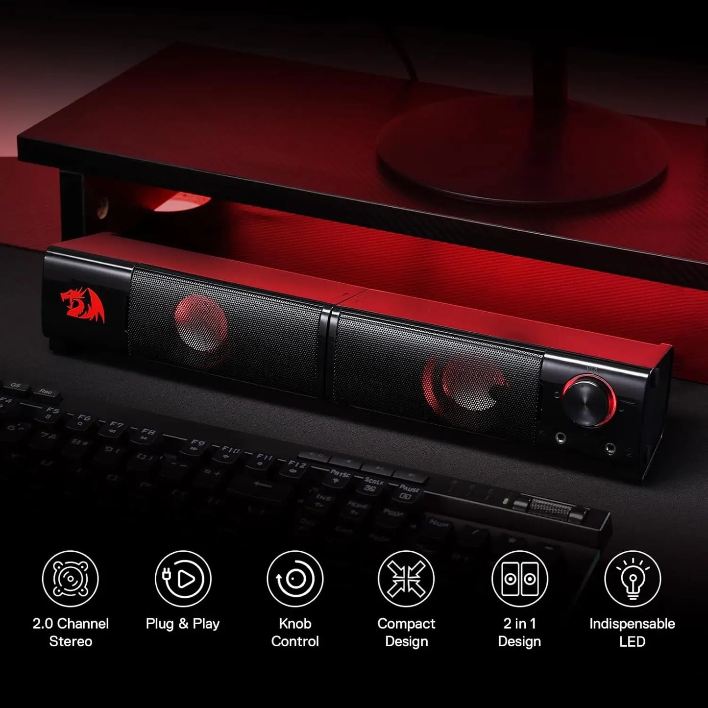 Redragon GS550 PC Gaming Enceintes de jeu 2.0 Channel Desktop Computer Bar de qualité Basse et rétro-éclairément rouge décent
