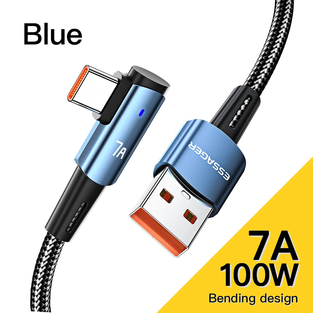 Essager 100W USB Type C vers USB C Cable 90 degrés Angle pour iPad MacBook Pro Xiaomi Samsung Huawei Fast Charging Type-C Date Wire