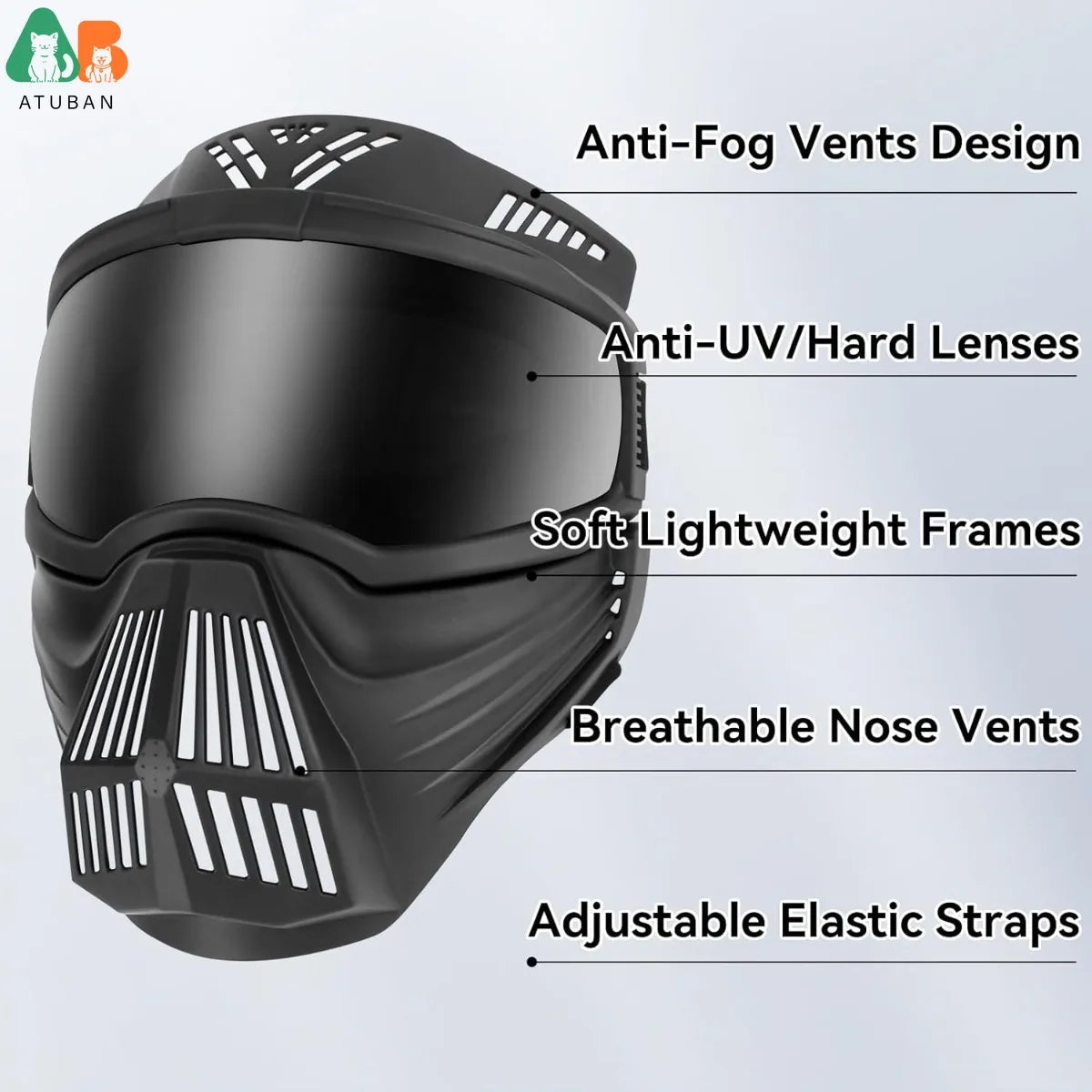 Atuban Pro Dog Goggles Grande race, protection complète, lunettes de soleil tactiques, protection contre les chiens extérieurs, anti-UV anti-Fog.