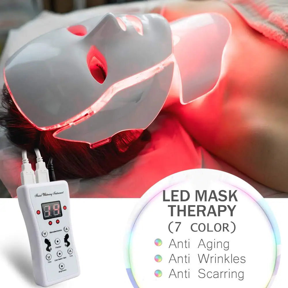 Masque facial à 7 couleurs LED avec visage + cou beauté Photon Thérapie Anti acné Whitening Whitening Skin Care Tools for Spa