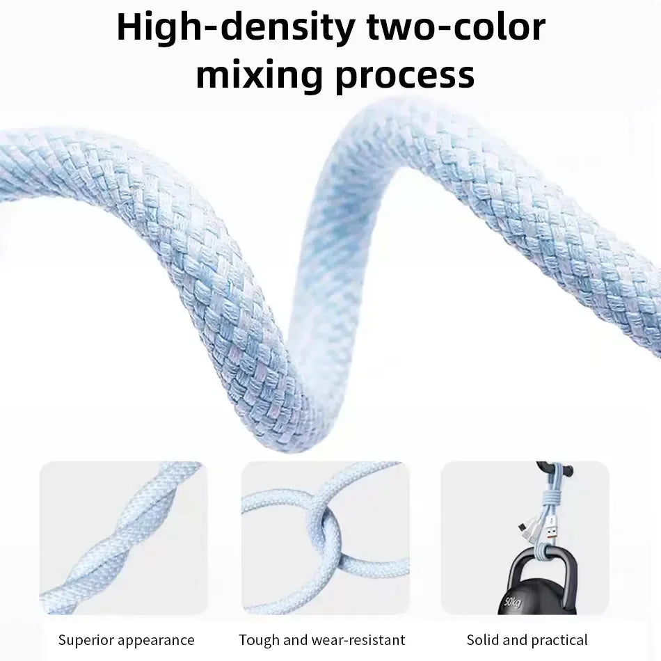 1,2m/2m/3m 66W 3 en 1 Câble de charge rapide 2 en 1 Câble USB de type C 6A Données Câble du chargeur rapide pour Huawei Xiaomi Samsung