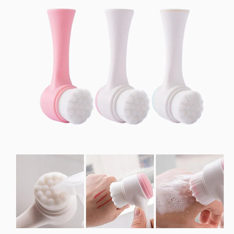 Nettoyage en profondeur 3D Handheld Gentle Silicone Face Nettoyant Brosse Exfoliator à double face