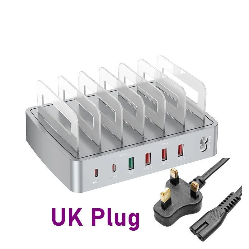 Universal 72W 6 Port Multi intelligent USB PD CHARGER Station pour iPhone 16 15 14 QC3.0 Stand de charge rapide pour Samsung Xiaomi