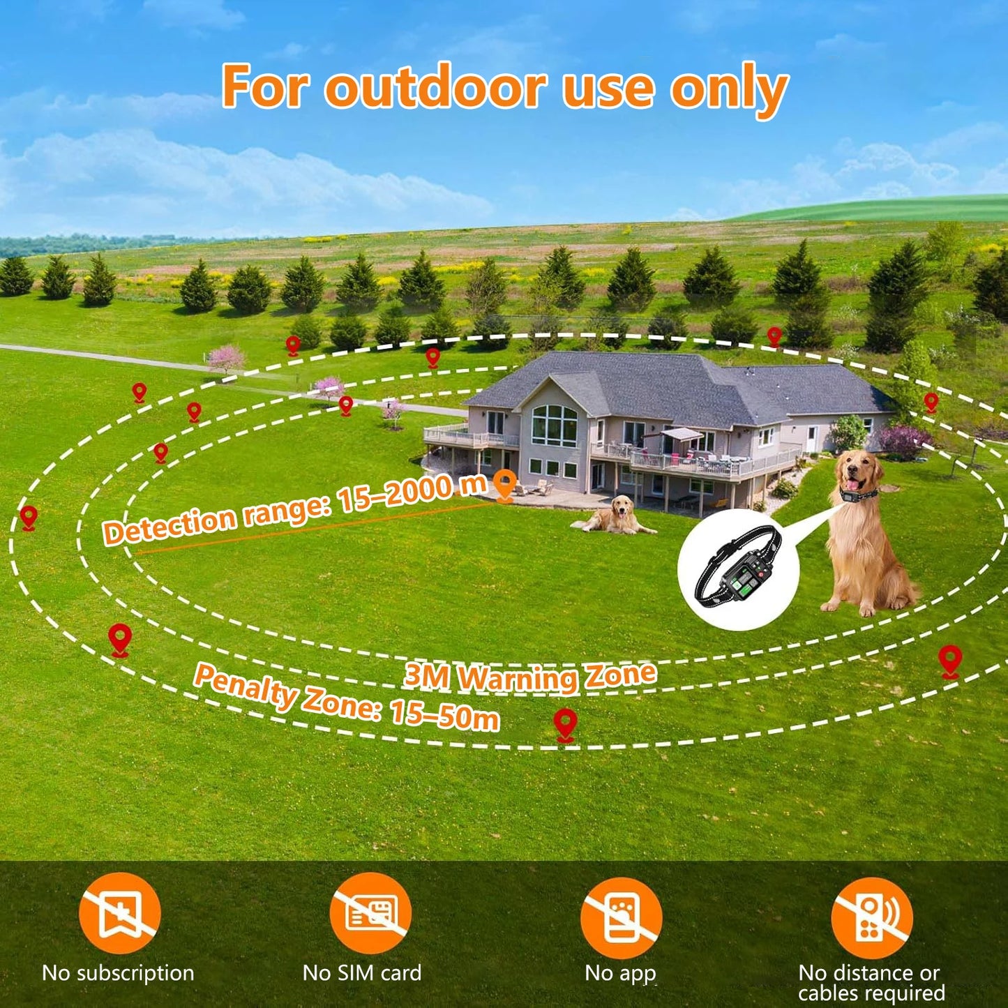 Système de clôture de chien sans fil GPS - Electric Dog Escome avec GPS Electric Satellite Technology, Pet Fencing System Plage 15 ~ 200