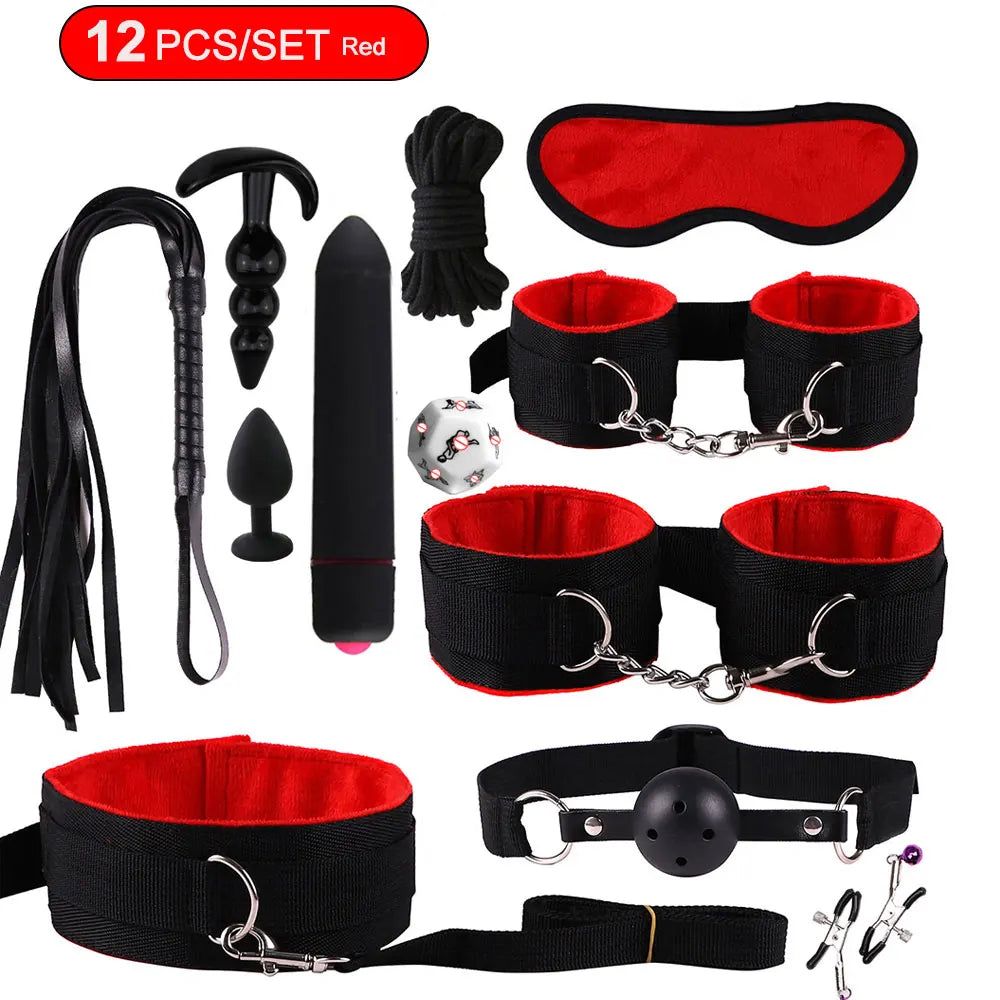 Toys Sex Toys BDSM Kits de bondage véritables retenus en cuir menottes Collier Gag Vibrateurs Toys Sex pour femmes couples Adultes Games