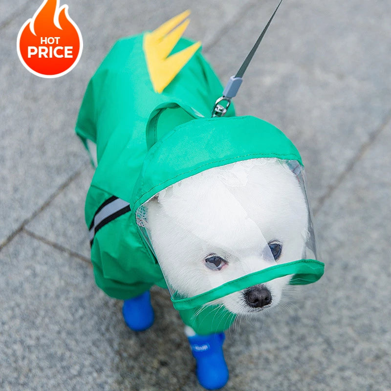 Puppy leashable full-body raincoat waterproof all-inclusive footed small dog rainy day snow day clothes